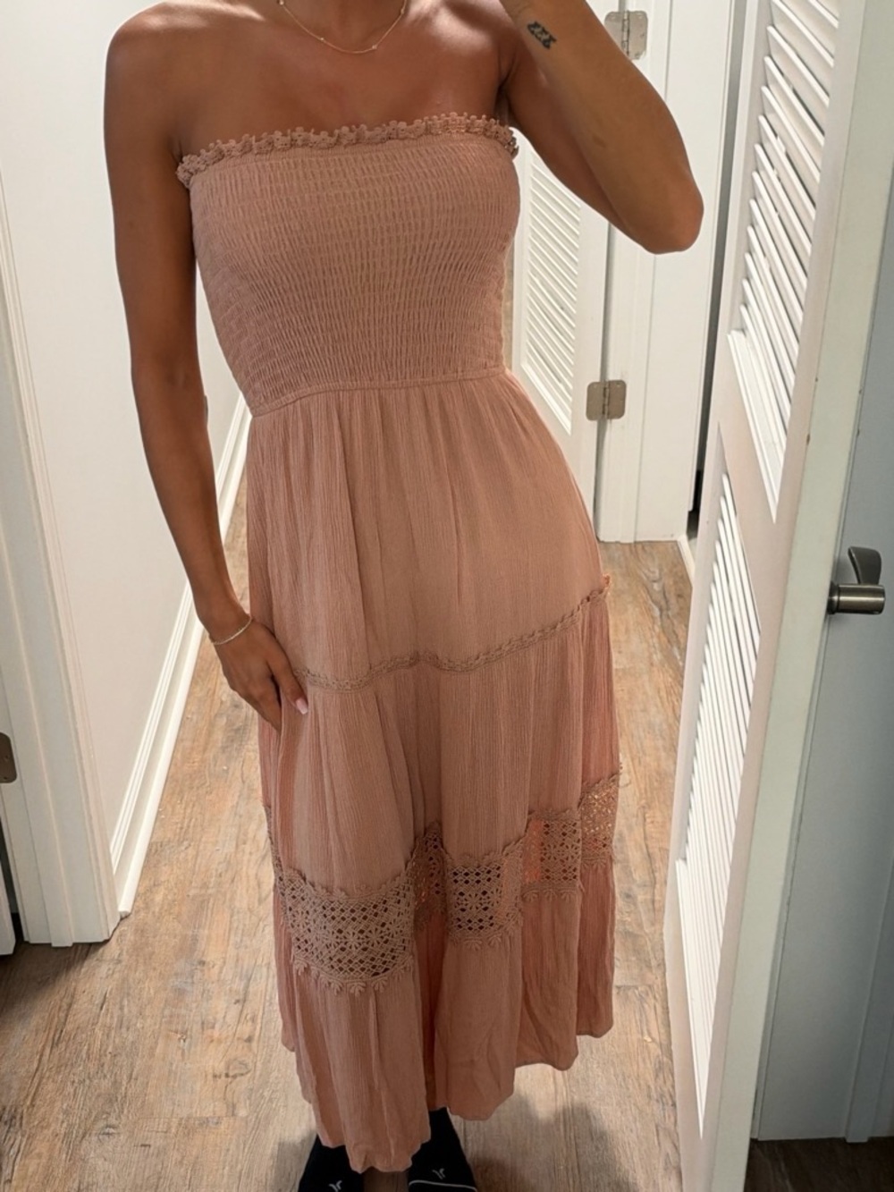 Smocked Strapless Maxi Dress in Dusty Rose